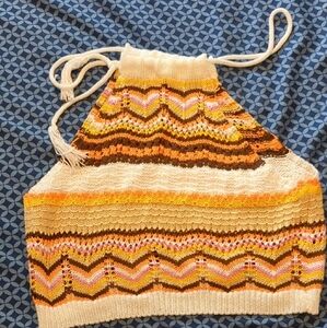 Orange and Brown Cropped Halter Tank Top